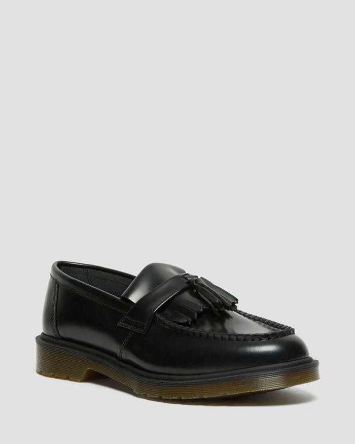 Dr Martens Loafers Dame Svart Adrian Smooth Læder Tassle 5312DOLQX